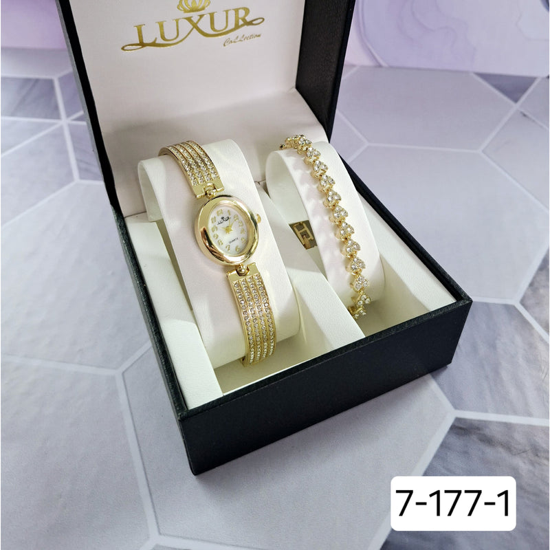 RELOJ LUXUR + PULSERA + ESTUCHE DAMA